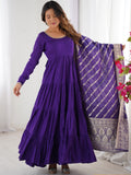 Lovely Purple Chanderi Anarkali Suit With Banarasi Silk Dupatta