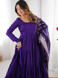 Lovely Purple Chanderi Anarkali Suit With Banarasi Silk Dupatta