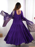 Lovely Purple Chanderi Anarkali Suit With Banarasi Silk Dupatta