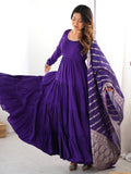 Lovely Purple Chanderi Anarkali Suit With Banarasi Silk Dupatta