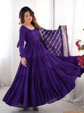 Lovely Purple Chanderi Anarkali Suit With Banarasi Silk Dupatta