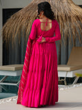 Stunning Pink Chanderi Anarkali Suit With Zari Weaving Dupatta