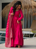 Stunning Pink Chanderi Anarkali Suit With Zari Weaving Dupatta