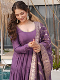 Outstanding Purple Chanderi Anarkali Suit With Banarasi Silk Dupatta
