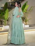 Fabulous Pista Green Chanderi Anarkali Suit With Banarasi Silk Dupatta