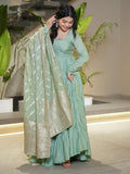 Fabulous Pista Green Chanderi Anarkali Suit With Banarasi Silk Dupatta