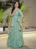 Fabulous Pista Green Chanderi Anarkali Suit With Banarasi Silk Dupatta