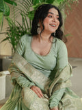 Fabulous Pista Green Chanderi Anarkali Suit With Banarasi Silk Dupatta