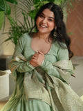 Fabulous Pista Green Chanderi Anarkali Suit With Banarasi Silk Dupatta