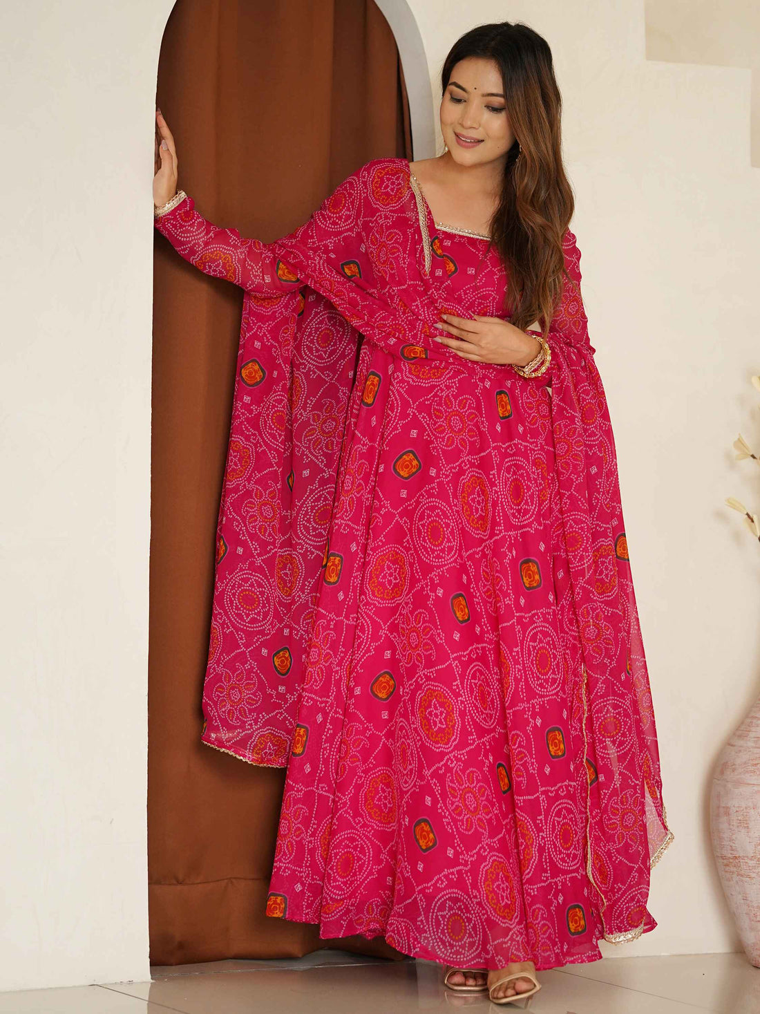 Awesome Pink Bandhej Print Georgette Event Wear Anarkali Suit