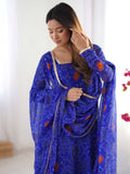 Pretty Royal Blue Bandhani Printed Georgette Festival Wear Anarkali Suit