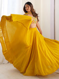 Astonishing Yellow Georgette Haldi Wear Lehenga With Embroidered Choli
