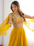 Astonishing Yellow Georgette Haldi Wear Lehenga With Embroidered Choli