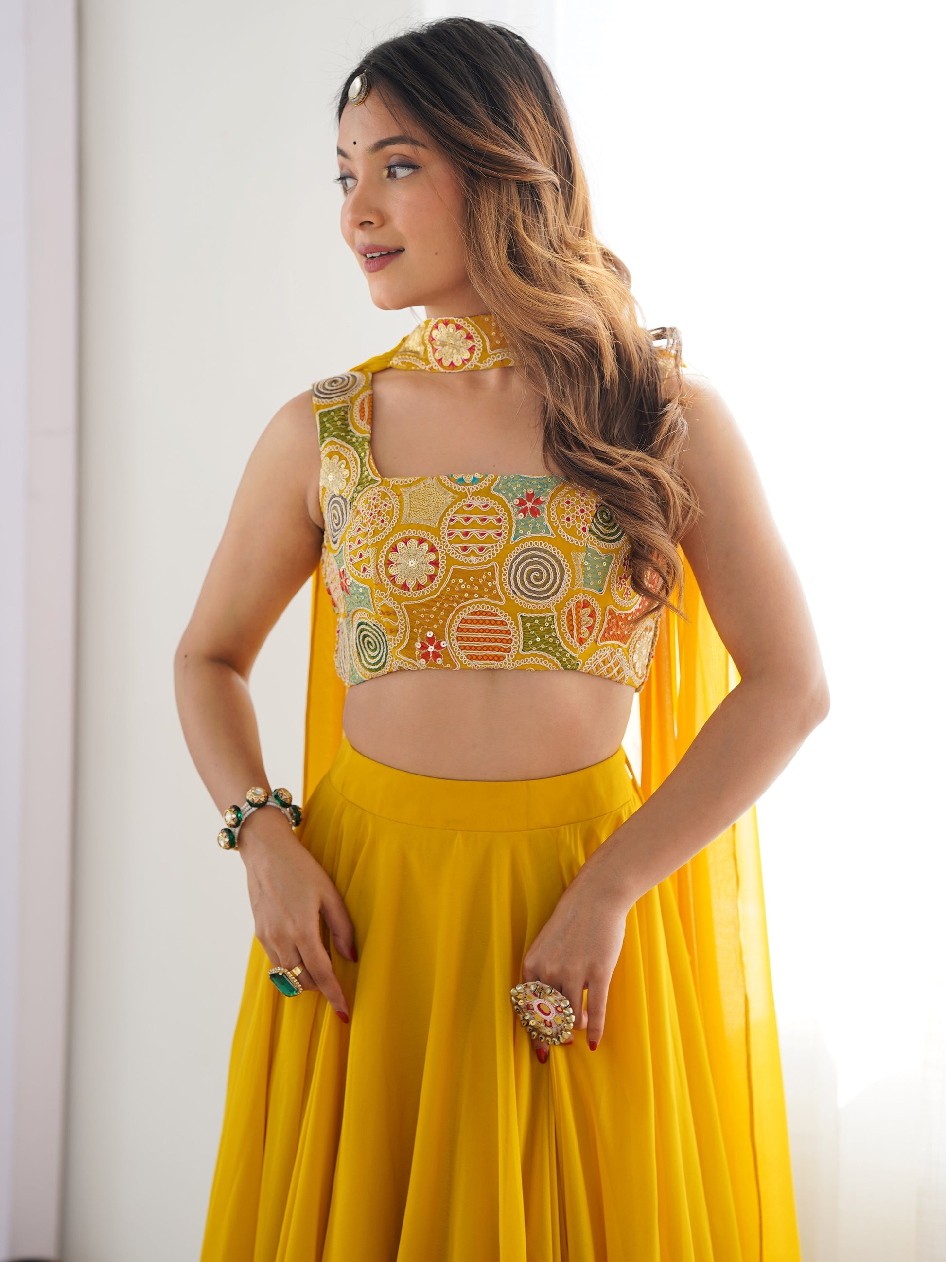 Astonishing Yellow Georgette Haldi Wear Lehenga With Embroidered Choli