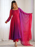 Charming Hot Pink Georgette Festive Wear Gown With Dupatta