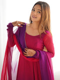 Charming Hot Pink Georgette Festive Wear Gown With Dupatta