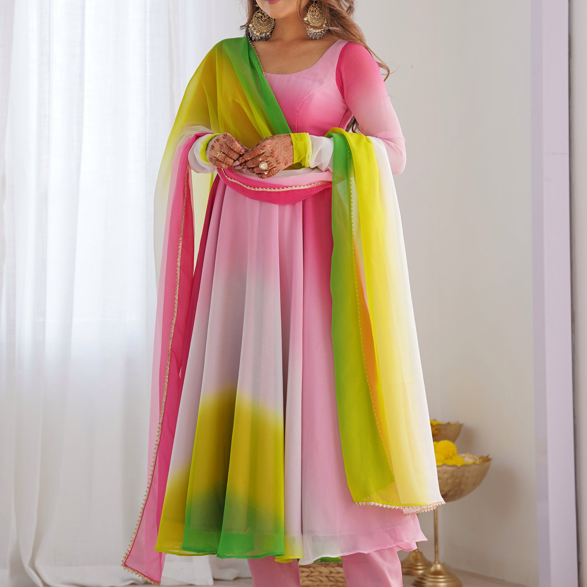 Attractive Muti-Color Georgette Silk Festive Wear Anarkali Suit With Dupatta
