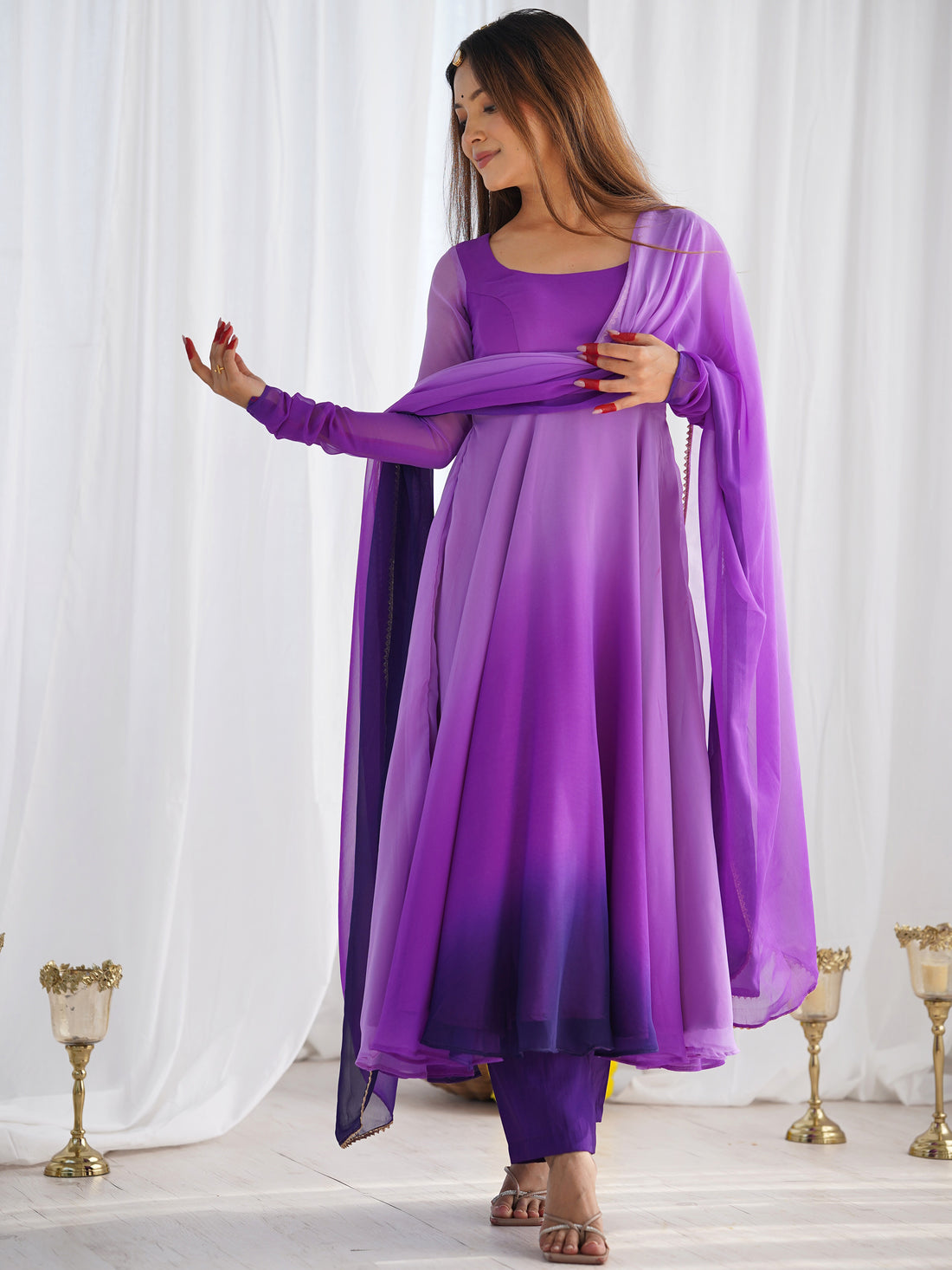 Fabulous Purple Shaded Georgette Event Wear Anarkali Suit With Dupatta