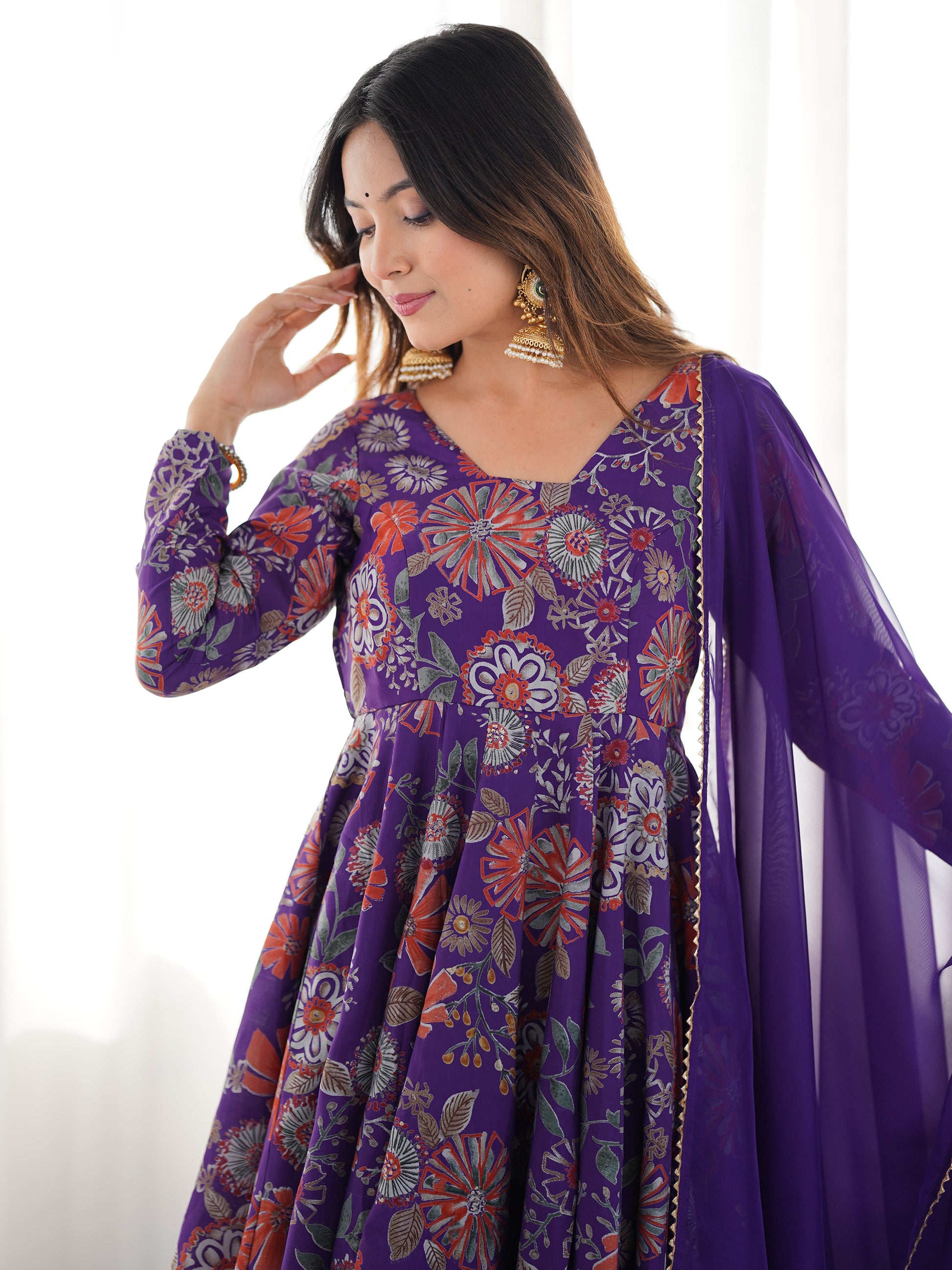 Sweet Purple Floral Printed Silk Festival Wear Palazzo Suit With Dupatta