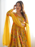 Adorable Yellow Floral Printed Silk Haldi Wear Palazzo Suit