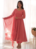 Spectacular Peach Lucknawi Work Georgette Traditional Anarkali Suit