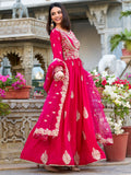 Wonderful Pink Thread Work Silk Eid Special Gown With Dupatta