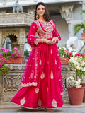 Wonderful Pink Thread Work Silk Eid Special Gown With Dupatta