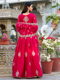 Wonderful Pink Thread Work Silk Eid Special Gown With Dupatta