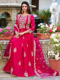 Wonderful Pink Thread Work Silk Eid Special Gown With Dupatta