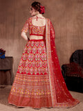 Flattering Red Colored Designer Bridal wear Embroidered Lehenga Choli