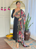 Alluring Black Sequins Chanderi Festive Wear Pant Suit With Printed Dupatta