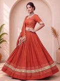 Great Rust Gota Patti Cotton Navratri Wear Lehenga Choli With Dupatta