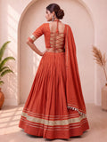 Great Rust Gota Patti Cotton Navratri Wear Lehenga Choli With Dupatta