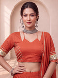 Great Rust Gota Patti Cotton Navratri Wear Lehenga Choli With Dupatta