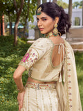 Pretty Off-White Beads Work Silk Wedding Lehenga Choli With Dupatta