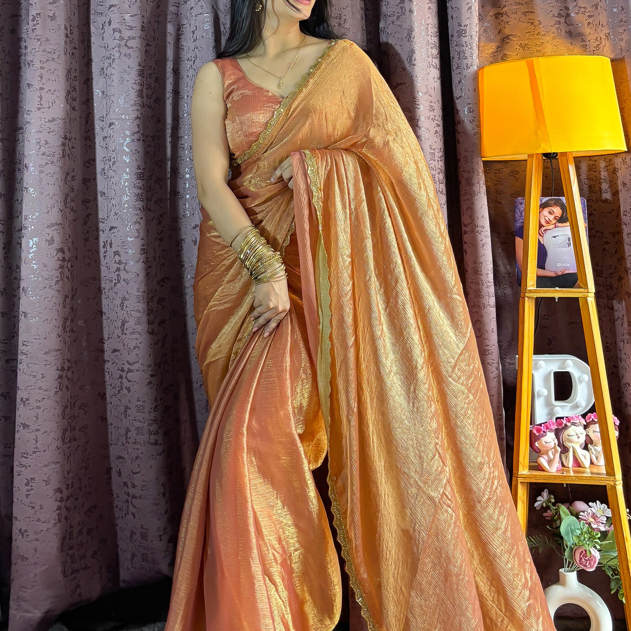 Charming Orange Silk Beads Hand Work Saree With Blouse