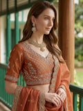 Precious Rust Orange diamond Work Organza Wedding Wear Lehenga Choli With Dupatta