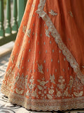 Precious Rust Orange diamond Work Organza Wedding Wear Lehenga Choli With Dupatta