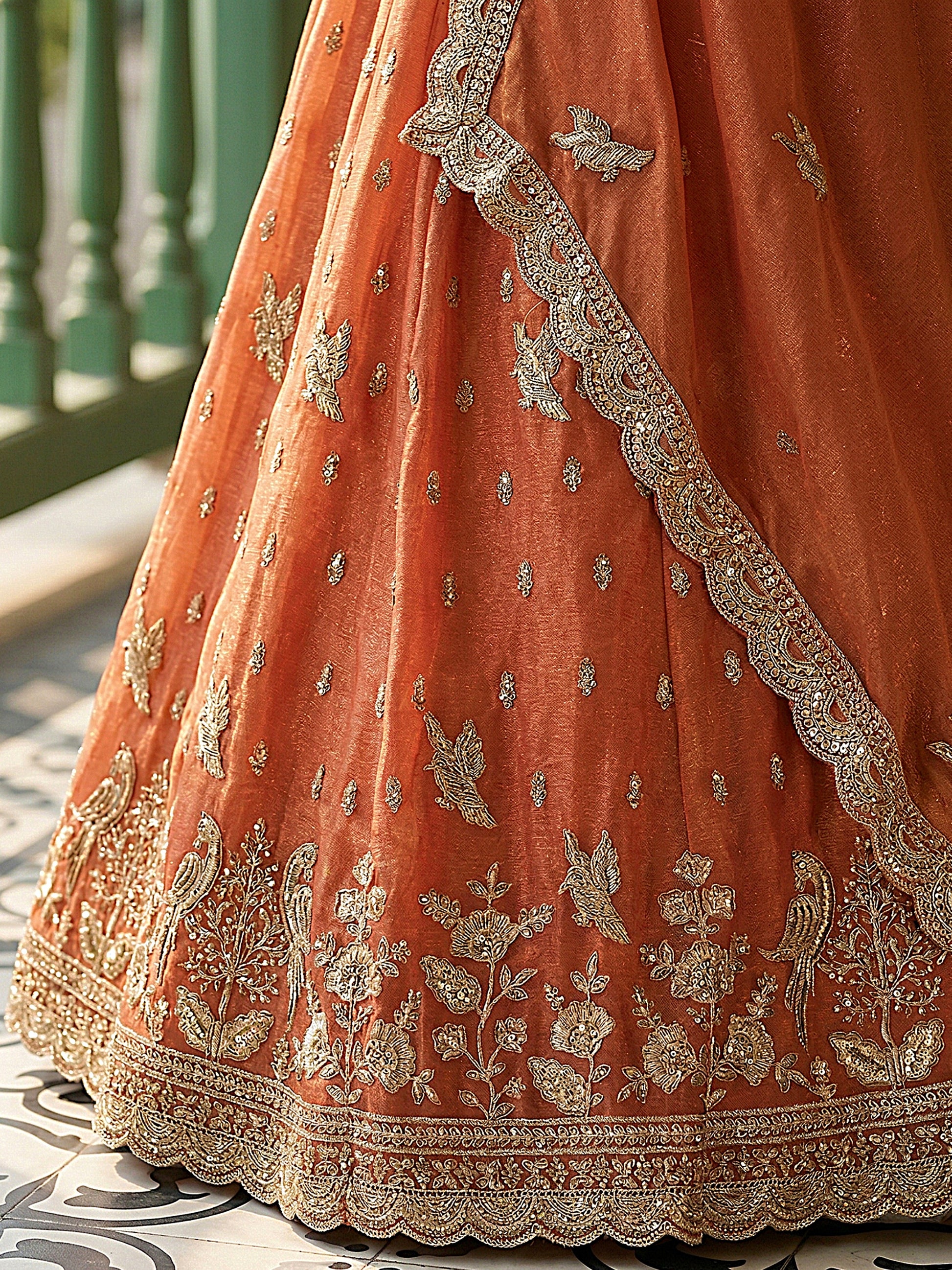 Precious Rust Orange diamond Work Organza Wedding Wear Lehenga Choli With Dupatta