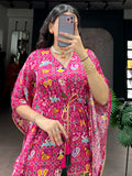Glamorous Pink Tasseled Gaji Silk Casual Wear Kaftan