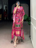 Glamorous Pink Tasseled Gaji Silk Casual Wear Kaftan