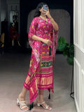 Glamorous Pink Tasseled Gaji Silk Casual Wear Kaftan