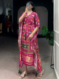Glamorous Pink Tasseled Gaji Silk Casual Wear Kaftan