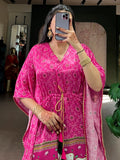 Glowing Pink Tasseled Gaji Silk Function Wear Kaftan