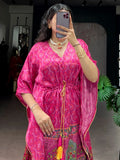 Graceful Rani Pink Gota Patti Gaji Silk Daily Wear Kaftan