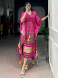 Graceful Rani Pink Gota Patti Gaji Silk Daily Wear Kaftan
