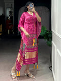 Graceful Rani Pink Gota Patti Gaji Silk Daily Wear Kaftan