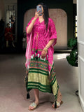 Glowing Pink Tasseled Gaji Silk Function Wear Kaftan