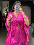 Awesome Hot Pink Gotta Patti Gaji Silk Fervent Wear Kaftan