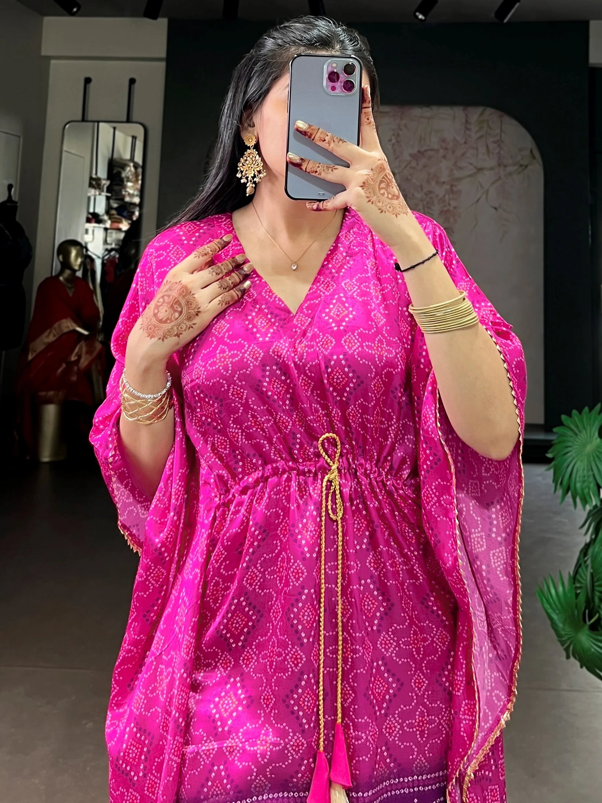 Awesome Hot Pink Gotta Patti Gaji Silk Fervent Wear Kaftan
